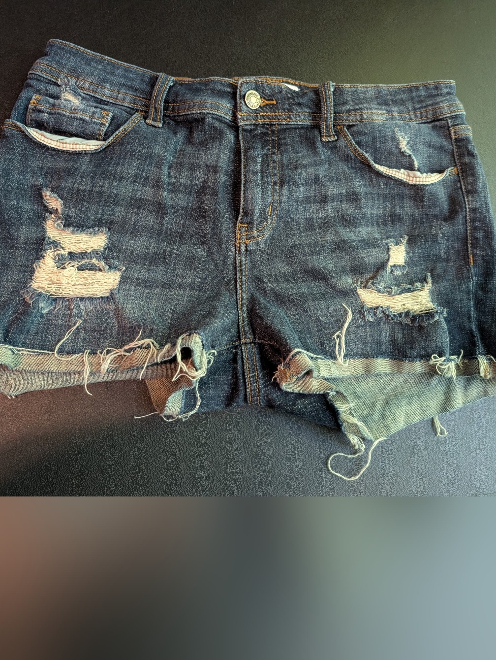 Studio Distressed Dark Blue Jean Cutoff Shorts